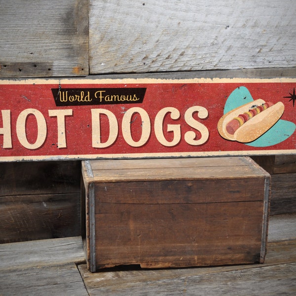 Worlds Famous Hot Dog Sign, Vintage Hot Dog Sign, Home Kitchen Sign, Hot Dog Lover Gift, Handmade Wooden Sign - Retro Diner Decor