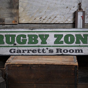 Rugby Zone Wood Sign, Rugby Player Sign, Rugby Lover, Rugby Decor, Custom Rugby Room Sign, Rugby Gift, Vintage Handmade Wood Sign ENS1002114