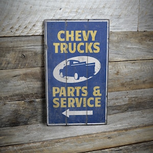 Chevy Trucks Schild, Teile Und Service, Chevy Truck Dekor, Garagenwanddekor, Chevy Garage Geschenk, Rustikales Chevy Schild - Handgemachtes Holzschild