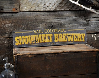 Custom Brewery City State Est Date Sign - Rustic Hand Made Distressed Wooden Sign Decorations