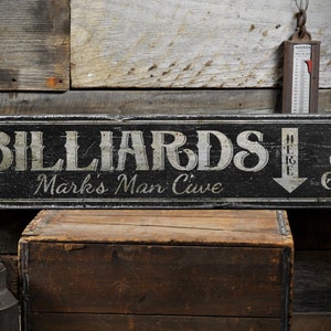 Billiards Wood Sign, Custom Name Man Cave Sign, Play Here 10 Cent Games Pool Room Decor - Rustic Hand Made Vintage Wooden Sign