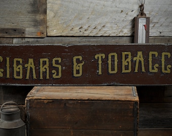 Cigars & Tobacco Wood Sign, Personalized Cigar Lover Gift, Custom Smoker Man Cave Decor - Rustic Hand Made Vintage Wooden Sign Decorations
