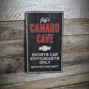 Custom Camaro Cave Sign, Camaro Garage Decor, Man Cave Decor, Sports Car Sign, Camaro Owner Gift, Vintage Style Sign - Handmade Wooden Sign