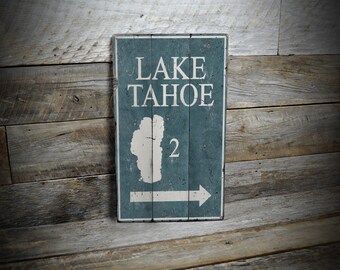 Lake Tahoe Sign, Sierra Nevada, State of Nevada, Lake Wall Sign, Directional Sign, Tahoe Gifts, Handmade Wooden Sign - Vintage Style Sign