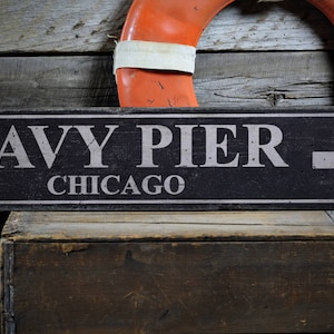 Navy Pier Sign, Navy Pier Chicago, Sign Navy Pier, Wood Pier Sign, Navy Pier Decor, Pier Wall Sign - Rustic Hand Made Wooden Sign Decor