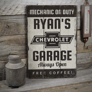 Chevy Garagenschild Mechaniker Chevy Zeichen, Chevy Liebhaber-Holzgeschenk, Chevy Dekor, Holz-Autoschild - rustikales handgemachtes Vintages hölzernes