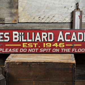 Custom Billiard Academy Est Date Sign, Custom Arcade Decorations - Rustic Hand Made Distressed Wood Billiards Decoration Signs