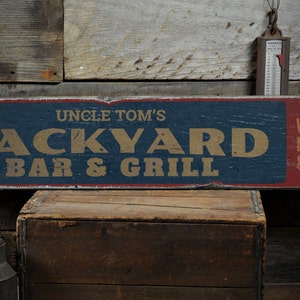 Backyard Bar & Grill Wood Sign, Custom Name Sign, Welcome Friends Family Home Bar Decor - Rustic Hand Made Vintage Wooden Sign Decorations