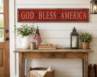 God Bless America - Stars Wood Sign - Rustic Hand Made Vintage Wooden Sign