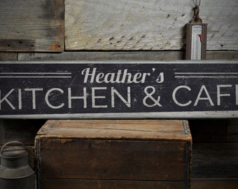 Kitchen & Cafe Wood Sign, Personalized Chef Baker Name Sign, Kitchen Decor, Cafe Decor - Rustic Hand Made Vintage Wooden Sign Decorations