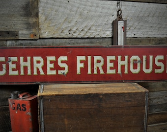 Custom Fireman Sign, Family Firehouse Sign, Fireman Sign, Firefighter Gift, Fire House Decor - Rustic Hand Made Vintage Wooden Decoration