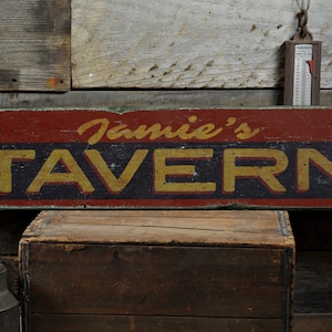 Tavern Wood Sign, Personalized Bar Owner Bartender Name Gift, Custom Home Pub Saloon Decor - Rustic Hand Made Vintage Wooden Sign