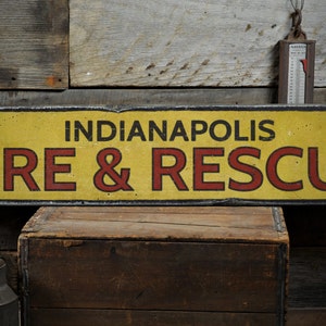 Fire & Rescue Wood Sign, Personalized Fire Station Location Name City Man Cave Decor - Rustic Hand Made Vintage Wooden Sign Decor