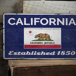 California Sign, Established Sign, California Republic, US State Sign, Cali Gifts, Distressed Look Sign, Handmade - Rustic Wooden Sign