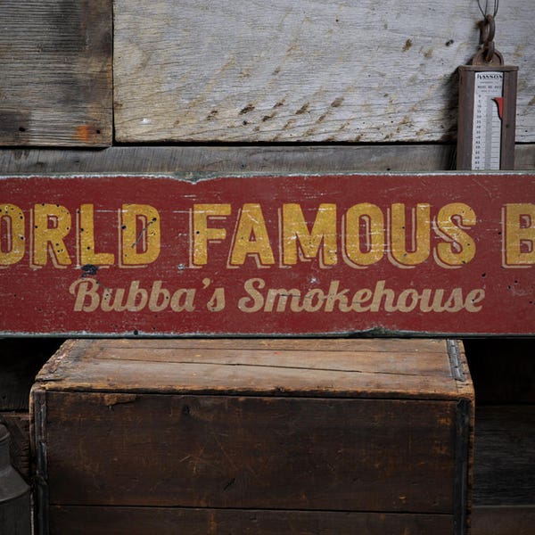 World Famous BBQ Sign, Custom Smokehouse Sign, BBQ Gift for Dad Smokehouse Wall Decor, Rustic HandMade Vintage Wooden Sign Decor