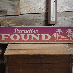 Paradise Beach Signs, Wooden Paradise Decor, Wall Palms Gift, Custom Ocean Decor, Beach Room Sign, Beach House, Vintage Handmade Wood Sign