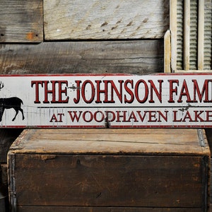 Custom Family Lake House Deer Sign - Rustic Hand Made Distressed Wooden Sign Decorations