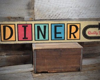 Vintage Diner Sign, Drive-In Diner Sign, Quality Food Diner, Diner Kitchen Decor, Diner Wall Decor, Handmade Wooden Sign - Retro Diner Decor