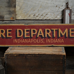 Fire Department City State Wood Sign, Personalized Fire Station Location Fireman Decor - Rustic Hand Made Vintage Wooden Sign Decor