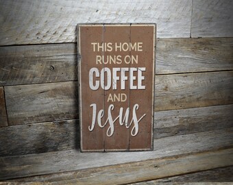 Coffee And Jesus Sign, Christian Wall Decor, Countryside Decor, Jesus Home Decor, Farmhouse Sign, Rustic Coffee Decor - Handmade Wooden Sign