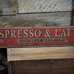 Kundenspezifisches Espresso & Latte Zeichen - Rustikales handgemachtes Vintage Holzschild