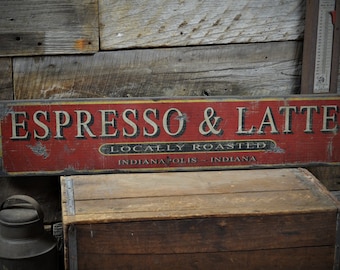 Custom Espresso & Latte Sign - Rustic Hand Made Vintage Wooden Sign