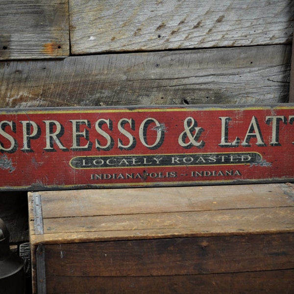 Custom Espresso & Latte Sign - Rustic Hand Made Vintage Wooden Sign