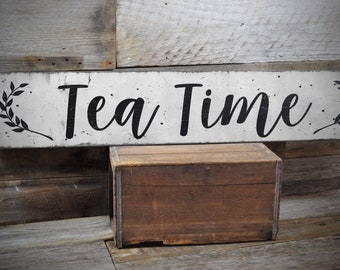 Rustic Tea Time Sign, Kitchen Decor, Home Tea Bar Sign, Time For Tea, Shabby Chic, Tea Party Decor, Vintage Style - Handmade Wooden Sign