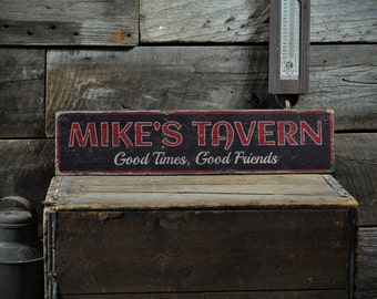 Insegna da taverna personalizzata, decorazione rustica in legno per bar, regalo personalizzato per la famiglia.