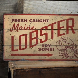 Maine Lobster Sign, Lobster Decor, Fresh Lobster Sign, Lobster House Sign, Restaurant Sign, Seafood Sign, Handmade - Old Wooden Sign
