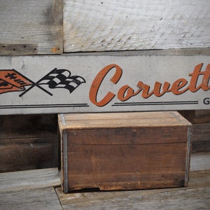 Corvette Wooden Garage Sign, Rustic Style Decor, Man Cave Corvette, Vintage Inspired, Corvette Gift Ideas, Aged Style Sign - Handmade