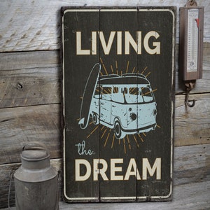 Living Dream Sign, Dream Living, Wooden Dream Sign, Beach Dreams Sign, Wood Sales Decor, Wood Lodge Decor - Wooden Old Signs Decor Gift