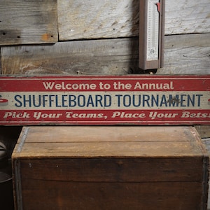 Shuffleboard Tournament Sign, Old Shuffleboard Sign, Game Room Gift, Game Sign, Barn Decor and Gift, Rustic Handmade Wood Sign Decor