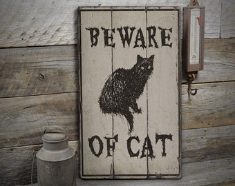 Beware Of Cat Sign, Beware Of Cats Sign, Wooden Beware Sign, Wood Halloween Sign, Wood Sign - Rustic Hand Made Vintage Wooden Decoration