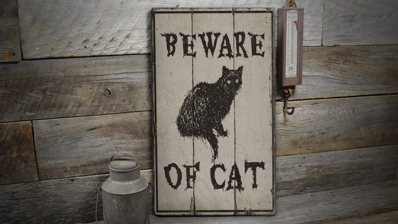 Rustic Hand Made Vintage Wooden Decoration Beware Of Cats Sign Wood Sign Wooden Beware Sign Beware Of Cat Sign Wood Halloween Sign