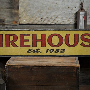 Est Date Firehouse Wood Sign, Custom Established Year Fire Station Decor, Fireman Gift - Rustic Hand Made Vintage Wooden Sign Decor
