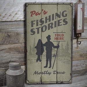 Fishing Stories Sign, Fishing Sign, Fish Story Sign, Wooden Fish Decor, Wooden Cabin Decor, Wooden Lodge Decor - Wooden Old Signs Decor