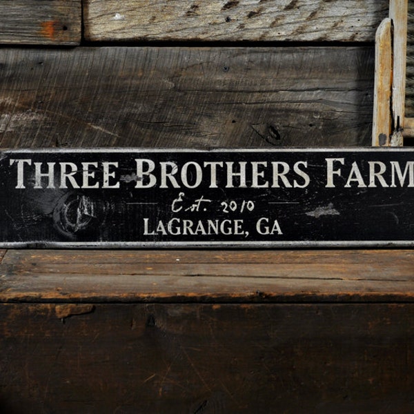 Custom Farm Est Date City State Sign - Decorazione rustica in legno in difficoltà fatta a mano, vecchie decorazioni di famiglia fatte a mano in legno