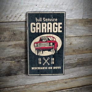 Full Service Garage Sign, Vintage Garage Decor, Mechanic On Duty, Retro Car Service Sign, Car Lover Gift, Handmade - Rustic Wooden Sign