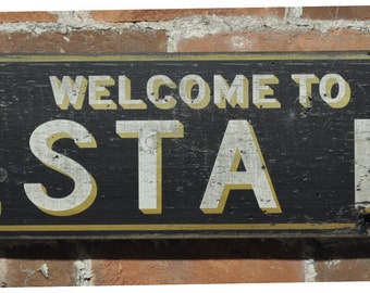 Letrero de bienvenida a la ciudad, letrero de playa, decoración de playa, regalo de playa, amante de la playa, decoración costera, letrero rústico vintage de madera hecho a mano.