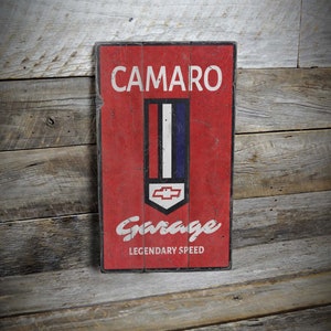 Camaro Garage Sign, Muscle Car Garage Decor, Chevy Camaro, Dads Garage Decor, Camaro Owner Gift, Distressed Wood Sign - Handmade Wooden Sign