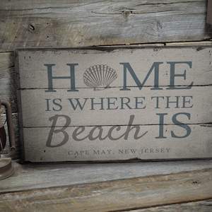 Strandhuisbord, houten bord strandhuis, bord oceaanhuis, cadeau voor thuis, strandhuis, houten bord - rustiek handgemaakt vintage houten decor