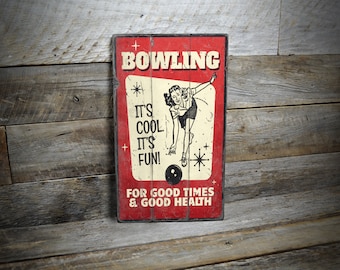 Retro Bowling Sign, Bowling Alley Decor, Bowling Wall Decor, Cool Bowling Sign, Bowling Gifts, Rustic Bowling Decor - Handmade Wooden Sign