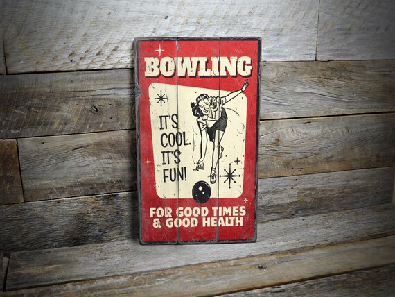 Retro Bowling Sign, Bowling Alley Decor, Bowling Wall Decor, Cool Bowling Sign, Bowling Gifts, Rustic Bowling Decor - Handmade Wooden Sign