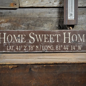 Home Sweet Home-bord, Home Sweet Home, Home Sweet-decor, Home Sweet-muurdecor, Lat / Long-bord - rustiek handgemaakt vintage houten