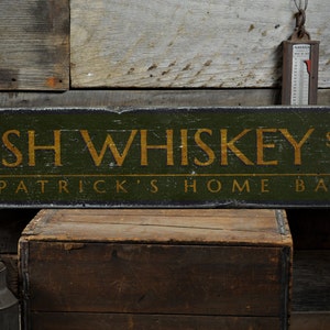 Irish Whiskey Served Here Wood Sign, Custom Home Bar Owner Name Gift, Irish Pub Decor Rustic Hand Made Vintage Wooden Sign image 1