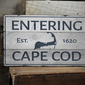 Entering Cape Cod Sign, Wooden Welcome Sign, Cape Cod Decor, Distressed Wood Sign, Seashore Decor, Vintage Style Sign - Rustic Wooden Sign