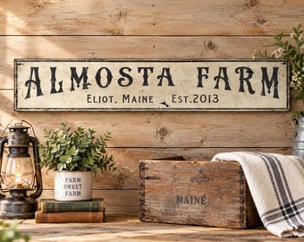 Almosta Farm Sign, Personalized Hobby Homestead Wood Decor, Rustic Funny Country Wall Hanging, Custom Est Year Housewarming Gift