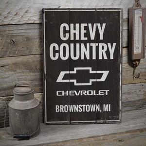 Chevy Country Sign, Chevrolet Country, Chevy Sign, Chevrolet Decor Sign, Wooden Car Signs - Rustic Hand Made Vintage Wooden Decor