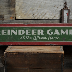 Reindeer Games Wood Sign, Personalized Family Last Name Home Decor, Arrow Christmas Decor - Rustic Hand Made Vintage Wooden Sign